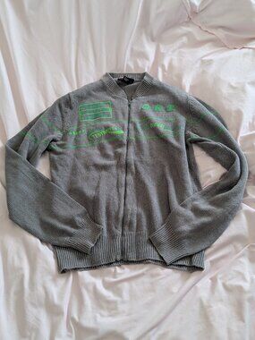 Diesel Grey Green Graphic Zip Up Sweater Size L
